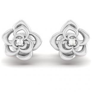 0.02 Carat (ctw) 18K White Gold Round Cut White Diamond Ladies Flower Shaped Stud Earrings