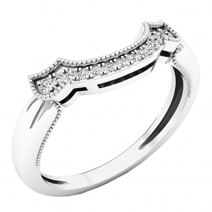 0.12 Carat (ctw) 10K White Gold Round Cut Diamond Ladies Wedding Stackable Band Contour Guard Ring