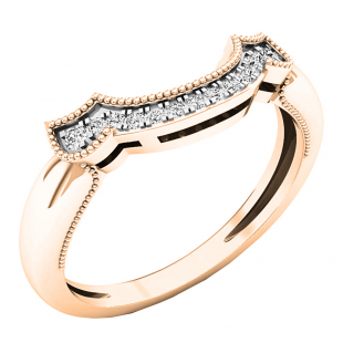 0.12 Carat (ctw) 14K Rose Gold Round Cut Diamond Ladies Wedding Stackable Band Contour Guard Ring