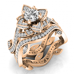 2.25 Carat (ctw) 14K Rose Gold Round White Cubic Zirconia Ladies Bridal Fashion Vintage Style Engagement Ring With Matching Band Set