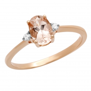 0.75 Carat (ctw) 10K Rose Gold Oval Cut Morganite & Round White Diamond Ladies Bridal Promise Engagement Ring 3/4 CT