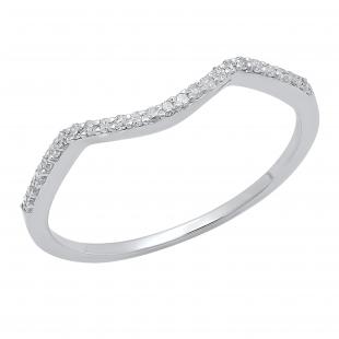 0.12 Carat (ctw) 10K White Gold Round Cut Diamond Ladies Anniversary Wedding Stackable Band Contour Guard Ring