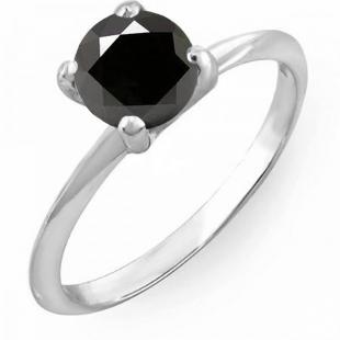1.50 Carat (Ctw) 10K White Gold Round Black Diamond Ladies Bridal Engagement Solitaire Ring 1 1/2 CT