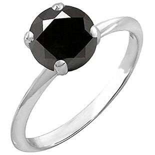 2.50 Carat (Ctw) 18K White Gold Round Black Diamond Ladies Bridal Engagement Solitaire Ring