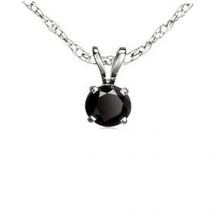 0.75 Carat (ctw) Sterling Silver Round Cut Black Diamond Ladies Solitaire Pendant (Chain Included) 3/4 CT