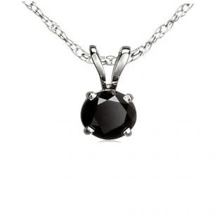 2.00 Carat (ctw) 10K White Gold Round Cut Black Diamond Ladies Solitaire Pendant (Silver Chain Included) 2 CT