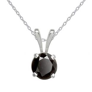 0.50 Carat (ctw) 14K White Gold Round Cut Black Diamond Ladies Solitaire Pendant (Silver Chain Included) 1/2 CT