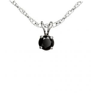0.25 Carat (ctw) 18K White Gold Round Cut Black Diamond Ladies Solitaire Pendant (Silver Chain Included) 1/4 CT