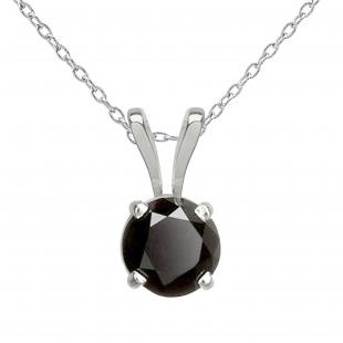 1.00 Carat (ctw) 18K White Gold Round Cut Black Diamond Ladies Solitaire Pendant (Silver Chain Included) 1 CT