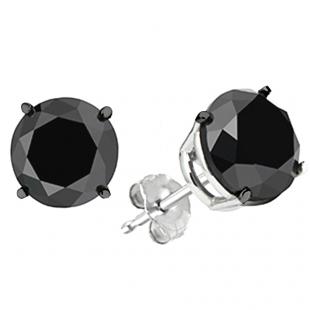 4.00 Carat (ctw) Sterling Silver Round Cut Black Diamond Ladies Stud Earrings