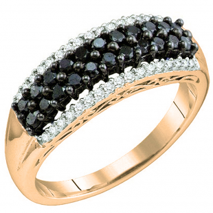 0.60 Carat (ctw) 18k Rose Gold Round Black & White Diamond Ladies Fashion Right Hand Band