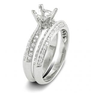 0.50 Carat (ctw) 14K White Gold Round White Diamond Ladies Semi Mount Bridal Engagement Ring Set 1/2 CT (No Center Stone)
