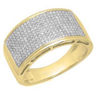 0.70 Carat (ctw) 14K Yellow Gold Round Cut White Diamond Men's Flashy Micropave Hip Hop Pinky Ring 3/4 CT