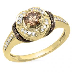 0.75 Carat (ctw) 18K Yellow Gold Round Cut Champagne & White Diamond Ladies Bridal Fashion Engagement Ring 3/4 CT
