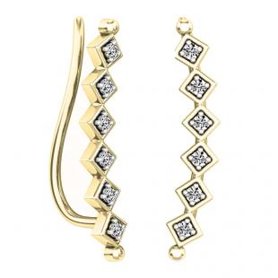 0.15 Carat (ctw) 14K Yellow Gold Round Cut White Diamond Ladies Sweep Up Square Ear Climber Earrings