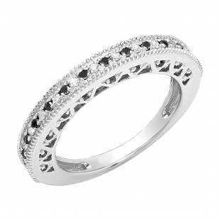 0.40 Carat (ctw) Black & White Alternate Diamond Bridal Wedding Band in 925 Sterling Silver