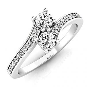 0.50 Carat (ctw) 10K White Gold Round White Diamond Ladies Forever Together Two Stone Bypass Style Bridal Engagement Ring 1/2 CT