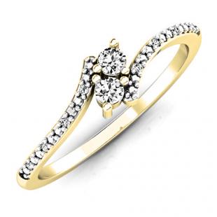 0.30 Carat (ctw) 14K Yellow Gold Round White Diamond Ladies Forever Together Two Stone Bypass Style Swirl Bridal Engagement Ring 1/3 CT