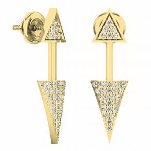 0.15 Carat (ctw) 10K Yellow Gold Round Cut White Diamond Ladies Arrow shaped Drop Earrings