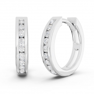 0.18 Carat (ctw) 18K White Gold Small Round Diamond Huggie Hoop Earrings