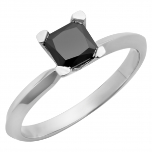 0.50 Carat (Ctw) Sterling Silver Princess Cut Black Diamond Ladies Solitaire Bridal Engagement Ring 1/2 CT