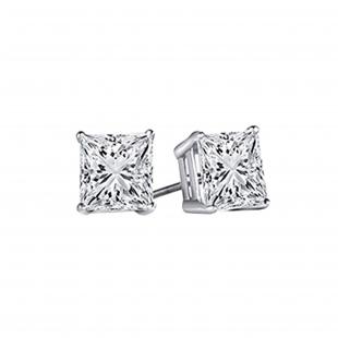 IGI CERTIFIED Princess White Diamond Men's & Women's (Unisex) Stud Earrings (0.10 ctw Color I-J Clarity I1-I2) in 14K White Gold