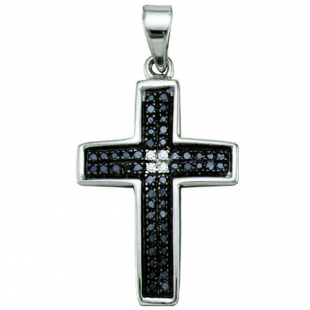 0.17 Carat (ctw) Sterling Silver Round Cut Black & White Diamond Ladies Cross Charm Pendant