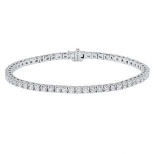 IGI CERTIFIED 4.09 Carat (ctw) 14K White Gold Round Cut White Diamond Ladies Tennis Bracelet 4 CT