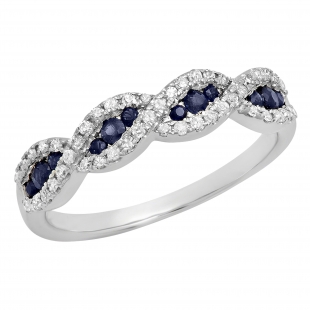 0.50 Carat (ctw) 18K White Gold Round Blue Sapphire & White Diamond Ladies Bridal Stackable Anniversary Wedding Band Swirl Ring 1/2 CT