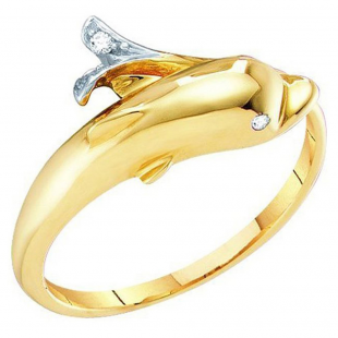 0.02 Carat (ctw) 14K Yellow Gold Round Cut White Diamond Ladies Dolphin Right Hand Ring