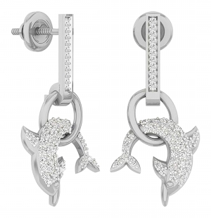 0.40 Carat (ctw) 14K White Gold Round White Diamond Ladies Dolphin Shape Dangle Earrings