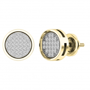 0.10 Carat (ctw) 10K Yellow Gold Round White Diamond Ladies Micro Pave Setting Circle Stud Earrings 1/10 CT