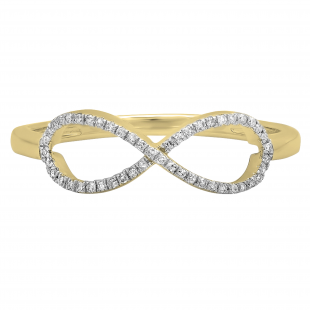 0.10 Carat (ctw) 18K Yellow Gold Round White Diamond Ladies Swirl Infinity Love Promise Ring 1/10 CT