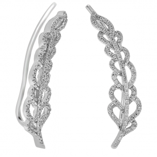 0.35 Carat (ctw) 14K White Gold Round Cut White Diamond Ladies Leaves Ear Cuff Crawler Climber Earrings 1/3 CT
