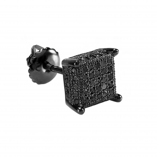 0.25 Carat (ctw) Black Diamond Ice Cube Mens Stud Earring 1/4 CT (Only 1 Pc) Sterling Silver