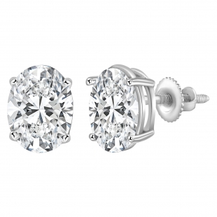 925 Sterling Silver 4 Prong Solitaire Stud Earrings, 1.30 CT Oval Cubic Zirconia in Screw Back