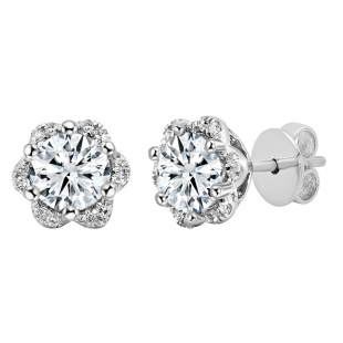 925 Sterling Silver Flower Shape Stud Earrings, 1.70 CT Round Cubic Zirconia in Push Back