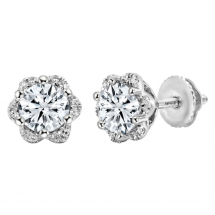 925 Sterling Silver Flower Shape Stud Earrings, 1.70 CT Round Cubic Zirconia in Screw Back