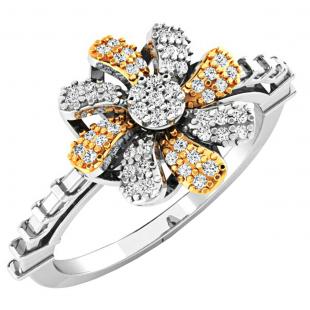 0.23 Carat (ctw) 10K White Gold Round Cut White Diamond Ladies Cluster Flower Right Hand Ring 1/4 CT
