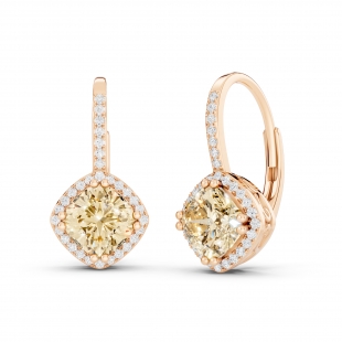 2.20 Carat (ctw) 18K Rose Gold Cushion Cut Morganite & Round Cut White Diamond Ladies Halo Style Hoop Earrings