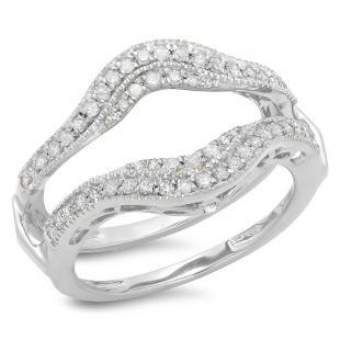 0.52 Carat (ctw) 10K White Gold White Diamond Ladies Anniversary Wedding Band Enhancer Guard Double Ring 1/2 CT