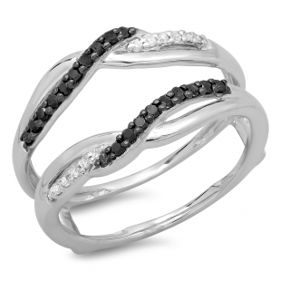 0.25 Carat (ctw) 10K White Gold Round Cut Black & White Diamond Ladies Anniversary Wedding Band Swirl Guard Double Ring 1/4 CT