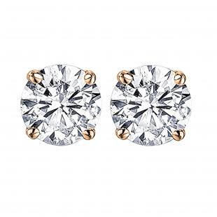 3.00 Carat (ctw) Round Moissanite Ladies Solitaire Fashion Stud Earrings 10K Rose Gold