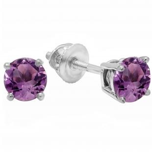 1.00 Carat (ctw) 14K White Gold Round Cut Amethyst Ladies Solitaire Stud Earrings 1 CT