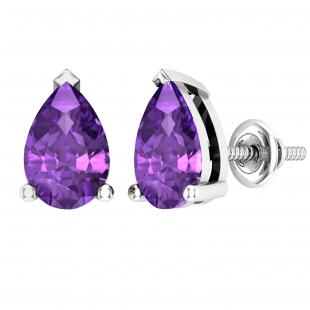 1.00 Carat (Ctw) Sterling Silver Pear Cut Amethyst Ladies Solitaire Stud Earrings 1 CT