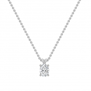 2.00 Cttw Oval Cubic Zirconia V Bail Solitaire Pendant with 18 inch Silver Chain, 925 Sterling Silver