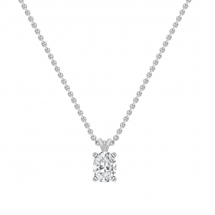 3.00 Cttw Oval Cubic Zirconia V Bail Solitaire Pendant with 18 inch Silver Chain, 925 Sterling Silver