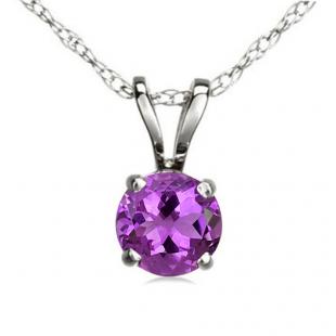 1.00 Carat (ctw) Sterling Silver Round Cut Amethyst Ladies Solitaire Pendant (Chain Included) 1 CT