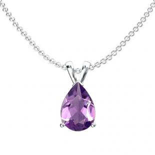 1.50 Carat (ctw) Sterling Silver Pear Cut Amethyst Ladies Solitaire Pendant (Chain Included) 1 1/2 CT