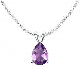 1.00 Carat (ctw) Sterling Silver Pear Cut Amethyst Ladies Solitaire Pendant (Chain Included) 1 CT